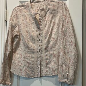 Unique Vintage Cream Blouse with Pink Floral Print